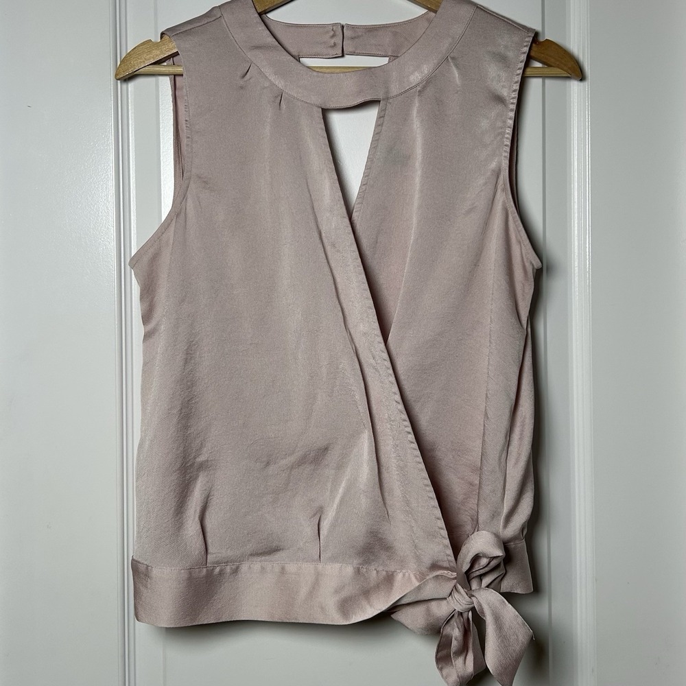 Express Blush Pink Satin Wrap Mock Neck Cutout Side Tie‎ Bow Sleeveless Blouse